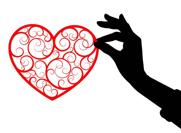 Mão Feminina Segurando Coração Vermelho Design Cartão Saudação Valentine Estilo — Vetor de Stock