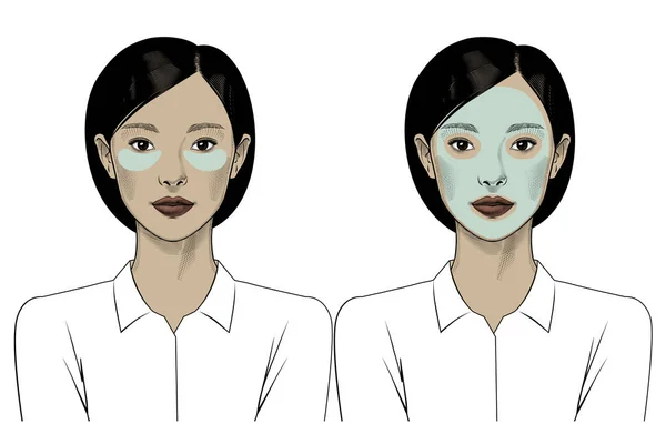 Schöne Asiatin Mit Augenklappen Die Tiefe Falten Glätten Schönes Frauenporträt — Stockvektor