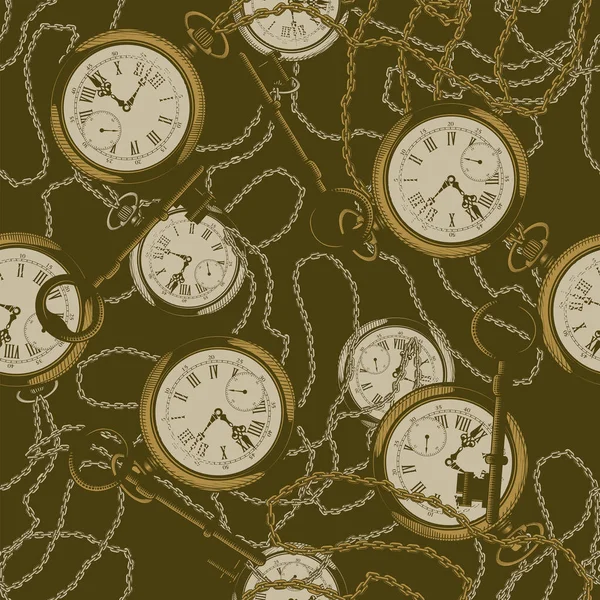 Collezione Vintage Pattern Senza Soluzione Continuità Con Vecchio Orologio Illustrazione — Vettoriale Stock