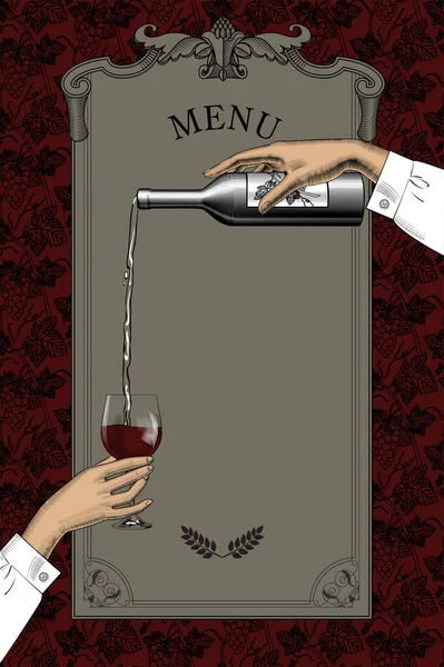 Modèle Liste Menu Avec Verre Vin Transparent Renversé Vin Rouge — Image vectorielle