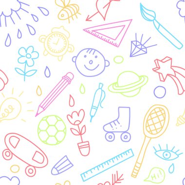 Doğrusal okul simgelerinin 3014 dekoratif kusursuz arkaplanı.