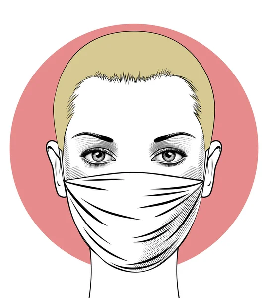 Covid Coronavirus Corona Virus Quarantine Portrait Beautiful Woman Medical Mask — Stock Vector