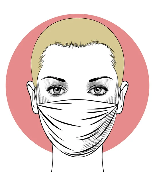 Covid Coronavirus Cuarentena Del Virus Corona Retrato Una Mujer Hermosa — Vector de stock