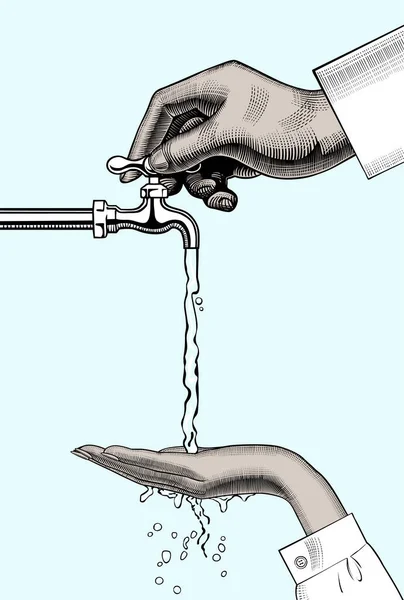 Robinet Eau Ouverture Des Mains Femme Lavant Les Mains Concept — Image vectorielle