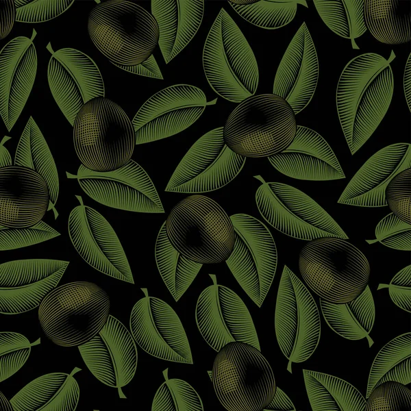 緑の葉 ハーブ 葉が付いているシームレスな背景 図面として様式化された古いカラー彫刻 ベクターイラスト — ストックベクタ