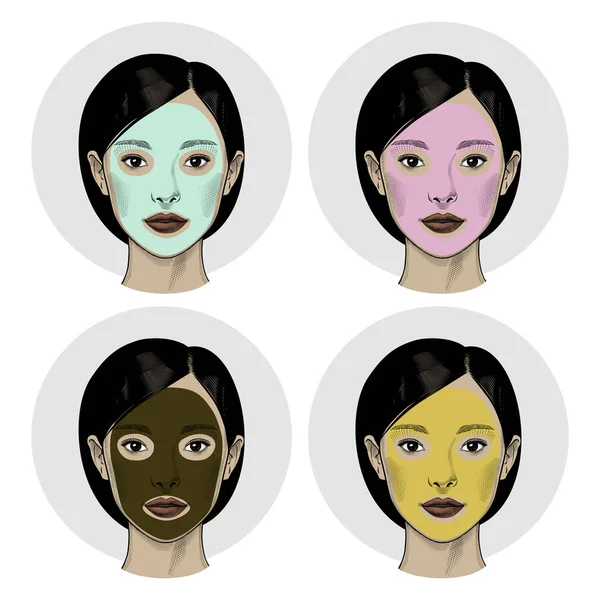 Mulher asiática bonita com uma máscara no rosto . — Vetor de Stock