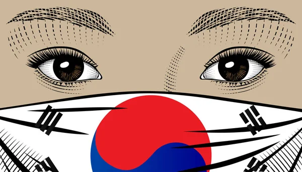 Mulher coreana em máscara médica . —  Vetores de Stock