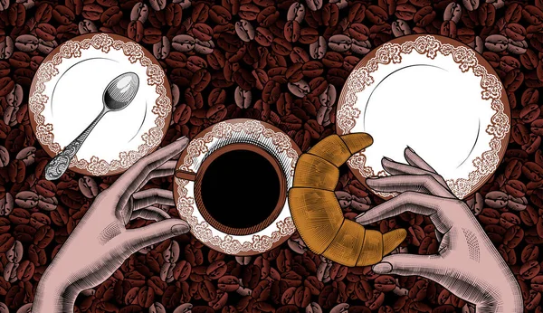 Kahve fincanı tutan kadın elleri.. — Stok Vektör