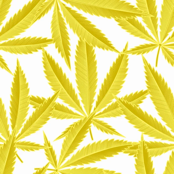 Naadloos patroon van gouden cannabisbladeren. — Stockvector