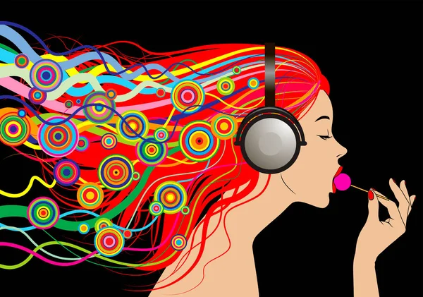 Девушка слушает музыку в наушниках . — стоковый вектор