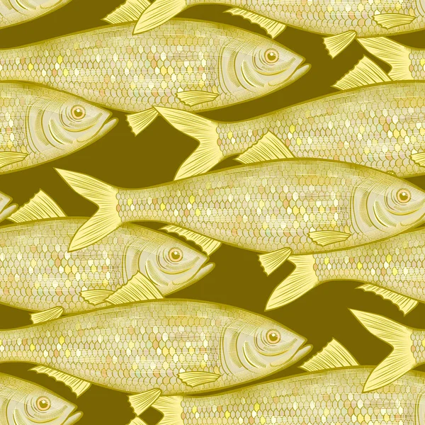 Poisson Fond Motif Sans Couture Gravure Couleur Vintage Dessin Stylisé — Image vectorielle