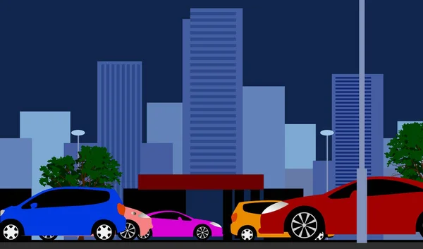 Modern City Metropolis Evening City Rush Hour Flat Vector Illustration — Stock Vector