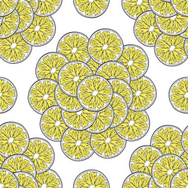 Beyaz arka planda meyveli limon deseni. Pop sanat tarzında modern düz vektör deseni. Vektör illüstrasyonu