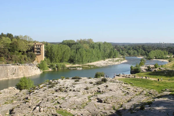 Gardon river, France. View from Pont du Gard — Stock Photo, Image