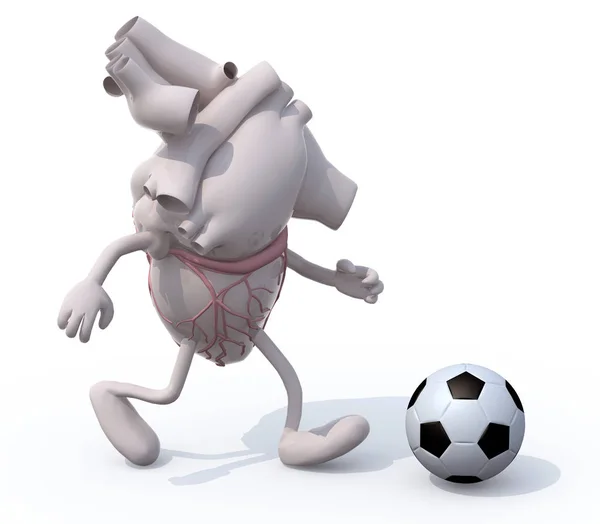 human heart organ with arms and legs that play soccer