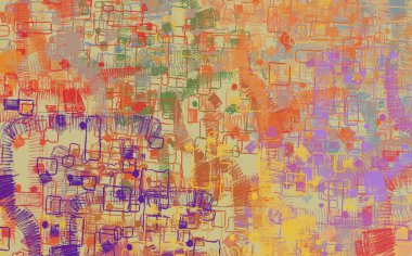 Soyut arka plan sanatı. 2D çizim. Etkileyici yağlı boya resim. Tuvalde fırça darbeleri. Modern sanat. Çok renkli arkaplan. Çağdaş sanat. İfade. Sanatsal dijital palet.