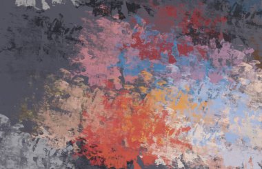Soyut arka plan sanatı. 2D çizim. Etkileyici yağlı boya resim. Tuvalde fırça darbeleri. Modern sanat. Çok renkli arkaplan. Çağdaş sanat. İfade. Sanatsal dijital palet.