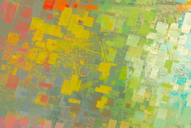 Soyut arka plan sanatı. 2D çizim. Etkileyici yağlı boya resim. Tuvalde fırça darbeleri. Modern sanat. Çok renkli arkaplan. Çağdaş sanat. İfade. Sanatsal dijital palet.