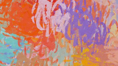 Soyut arka plan sanatı. 2D çizim. Etkileyici yağlı boya resim. Tuvalde fırça darbeleri. Modern sanat. Çok renkli arkaplan. Çağdaş sanat. İfade. Sanatsal dijital palet.