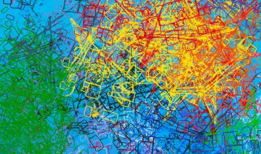 Soyut arka plan sanatı. 2D çizim. Etkileyici yağlı boya resim. Tuvalde fırça darbeleri. Modern sanat. Çok renkli arkaplan. Çağdaş sanat. İfade. Sanatsal dijital palet.