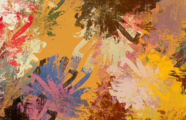 Soyut arka plan sanatı. 2D çizim. Etkileyici yağlı boya resim. Tuvalde fırça darbeleri. Modern sanat. Çok renkli arkaplan. Çağdaş sanat. İfade. Sanatsal dijital palet.