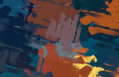 Soyut arka plan sanatı. 2D çizim. Etkileyici yağlı boya resim. Tuvalde fırça darbeleri. Modern sanat. Çok renkli arkaplan. Çağdaş sanat. İfade. Sanatsal dijital palet.