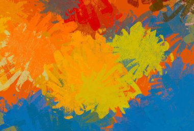 Soyut arka plan sanatı. 2D çizim. Etkileyici yağlı boya resim. Tuvalde fırça darbeleri. Modern sanat. Çok renkli arkaplan. Çağdaş sanat. İfade. Sanatsal dijital palet.