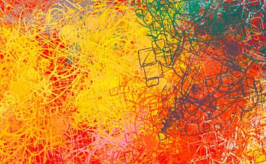 Soyut arka plan sanatı. 2D çizim. Etkileyici yağlı boya resim. Tuvalde fırça darbeleri. Modern sanat. Çok renkli arkaplan. Çağdaş sanat. İfade. Sanatsal dijital palet.