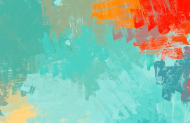 Soyut arka plan sanatı. 2D çizim. Etkileyici yağlı boya resim. Tuvalde fırça darbeleri. Modern sanat. Çok renkli arkaplan. Çağdaş sanat. İfade. Sanatsal dijital palet.