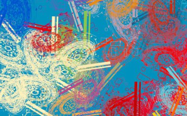 Soyut arka plan sanatı. 2D çizim. Etkileyici yağlı boya resim. Tuvalde fırça darbeleri. Modern sanat. Çok renkli arkaplan. Çağdaş sanat. İfade. Sanatsal dijital palet.