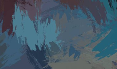 Soyut arka plan sanatı. 2D çizim. Etkileyici yağlı boya resim. Tuvalde fırça darbeleri. Modern sanat. Çok renkli arkaplan. Çağdaş sanat. İfade. Sanatsal dijital palet.