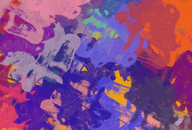 Soyut arka plan sanatı. 2D çizim. Etkileyici yağlı boya resim. Tuvalde fırça darbeleri. Modern sanat. Çok renkli arkaplan. Çağdaş sanat. İfade. Sanatsal dijital palet.