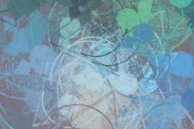 Soyut arka plan sanatı. 2D çizim. Etkileyici yağlı boya resim. Tuvalde fırça darbeleri. Modern sanat. Çok renkli arkaplan. Çağdaş sanat. İfade. Sanatsal dijital palet.