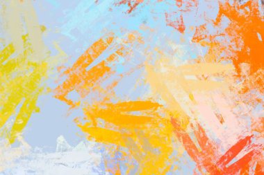 Soyut arka plan sanatı. 2D çizim. Etkileyici yağlı boya resim. Tuvalde fırça darbeleri. Modern sanat. Çok renkli arkaplan. Çağdaş sanat. İfade. Sanatsal dijital palet.