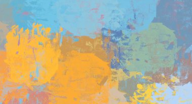 Soyut arka plan sanatı. 2D çizim. Etkileyici yağlı boya resim. Tuvalde fırça darbeleri. Modern sanat. Çok renkli arkaplan. Çağdaş sanat. İfade. Sanatsal dijital palet.