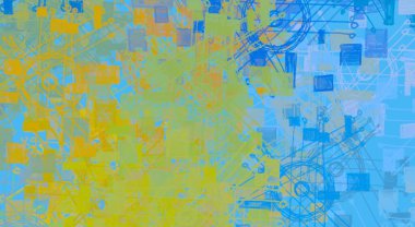 Soyut arka plan sanatı. 2D çizim. Etkileyici yağlı boya resim. Tuvalde fırça darbeleri. Modern sanat. Çok renkli arkaplan. Çağdaş sanat. İfade. Sanatsal dijital palet.