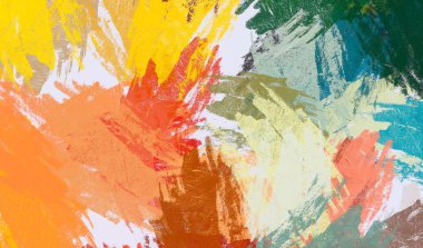 Soyut arka plan sanatı. 2D çizim. Etkileyici yağlı boya resim. Tuvalde fırça darbeleri. Modern sanat. Çok renkli arkaplan. Çağdaş sanat. İfade. Sanatsal dijital palet.