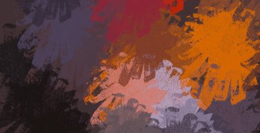 Soyut arka plan sanatı. 2D çizim. Etkileyici yağlı boya resim. Tuvalde fırça darbeleri. Modern sanat. Çok renkli arkaplan. Çağdaş sanat. İfade. Sanatsal dijital palet.