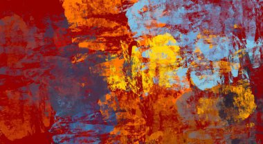 Soyut arka plan sanatı. 2D çizim. Etkileyici yağlı boya resim. Tuvalde fırça darbeleri. Modern sanat. Çok renkli arkaplan. Çağdaş sanat. İfade. Sanatsal dijital palet.