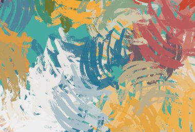 Soyut arka plan sanatı. 2D çizim. Etkileyici yağlı boya resim. Tuvalde fırça darbeleri. Modern sanat. Çok renkli arkaplan. Çağdaş sanat. İfade. Sanatsal dijital palet.