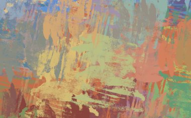 Soyut arka plan sanatı. 2D çizim. Etkileyici yağlı boya resim. Tuvalde fırça darbeleri. Modern sanat. Çok renkli arkaplan. Çağdaş sanat. İfade. Sanatsal dijital palet.
