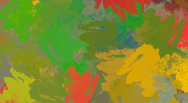 Soyut arka plan sanatı. 2D çizim. Etkileyici yağlı boya resim. Tuvalde fırça darbeleri. Modern sanat. Çok renkli arkaplan. Çağdaş sanat. İfade. Sanatsal dijital palet.