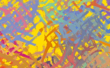 Soyut arka plan sanatı. 2D çizim. Etkileyici yağlı boya resim. Tuvalde fırça darbeleri. Modern sanat. Çok renkli arkaplan. Çağdaş sanat. İfade. Sanatsal dijital palet.
