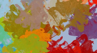 Soyut arka plan sanatı. 2D çizim. Etkileyici yağlı boya resim. Tuvalde fırça darbeleri. Modern sanat. Çok renkli arkaplan. Çağdaş sanat. İfade. Sanatsal dijital palet.