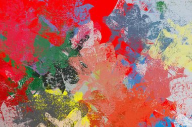 Soyut arka plan sanatı. 2D çizim. Etkileyici yağlı boya resim. Tuvalde fırça darbeleri. Modern sanat. Çok renkli arkaplan. Çağdaş sanat. İfade. Sanatsal dijital palet.