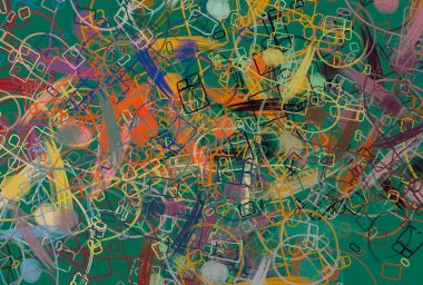 Soyut arka plan sanatı. 2D çizim. Etkileyici yağlı boya resim. Tuvalde fırça darbeleri. Modern sanat. Çok renkli arkaplan. Çağdaş sanat. İfade. Sanatsal dijital palet.