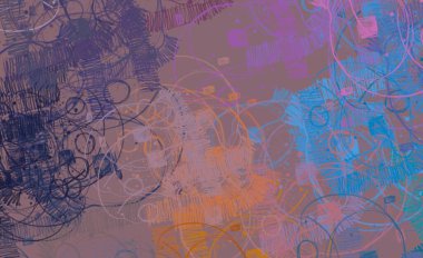 Soyut arka plan sanatı. 2D çizim. Etkileyici yağlı boya resim. Tuvalde fırça darbeleri. Modern sanat. Çok renkli arkaplan. Çağdaş sanat. İfade. Sanatsal dijital palet.