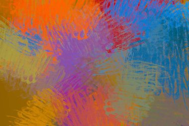 Soyut arka plan sanatı. 2D çizim. Etkileyici yağlı boya resim. Tuvalde fırça darbeleri. Modern sanat. Çok renkli arkaplan. Çağdaş sanat. İfade. Sanatsal dijital palet.