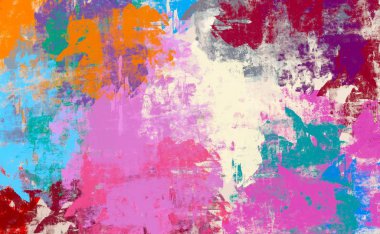 Soyut arka plan sanatı. 2D çizim. Etkileyici yağlı boya resim. Tuvalde fırça darbeleri. Modern sanat. Çok renkli arkaplan. Çağdaş sanat. İfade. Sanatsal dijital palet.