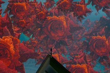 İnsan silueti ve güllerle soyut bir arkaplan